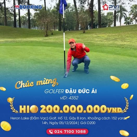 ĐẬU ĐỨC ÁI HOLE IN ONE THƯỞNG 200 TRIỆU TẠI HERON LAKE ĐẦM VẠC